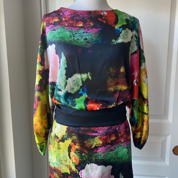 Rocco Barocco Floral Abstract silk dress XS - Picture 4 of 16